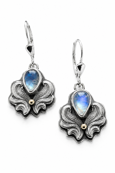 Moonstone Silver Earrings with Gold Accents