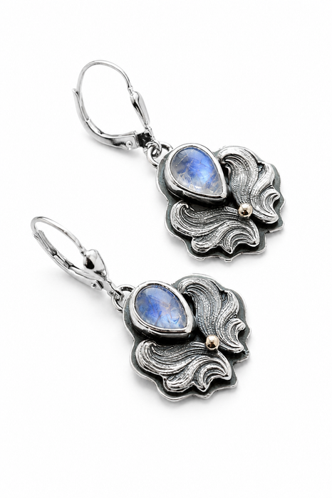 Moonstone Silver Earrings with Gold Accents