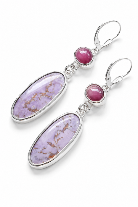 Handmade Phosphosiderite & Ruby Silver Earrings