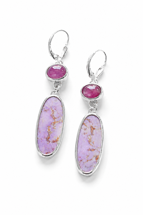 Handmade Phosphosiderite & Ruby Silver Earrings