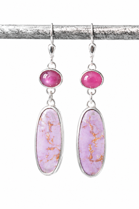 Handmade Phosphosiderite & Ruby Silver Earrings