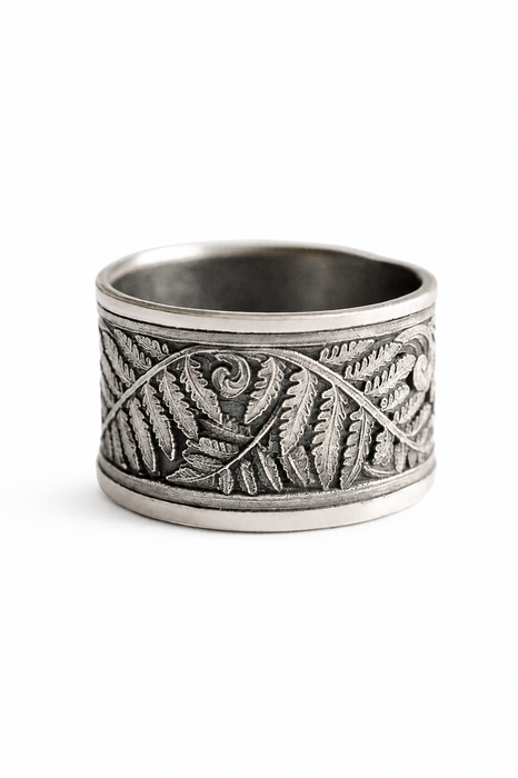 Etched Fern Ring in Recycled Silver