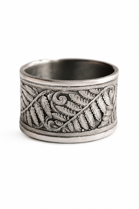 Etched Fern Ring in Recycled Silver
