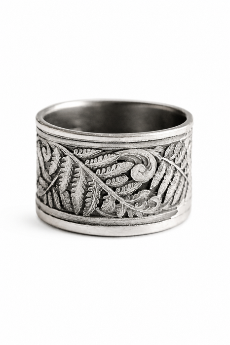 Etched Fern Ring in Recycled Silver