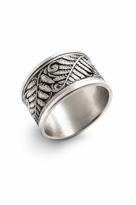 Etched Fern Ring in Recycled Silver