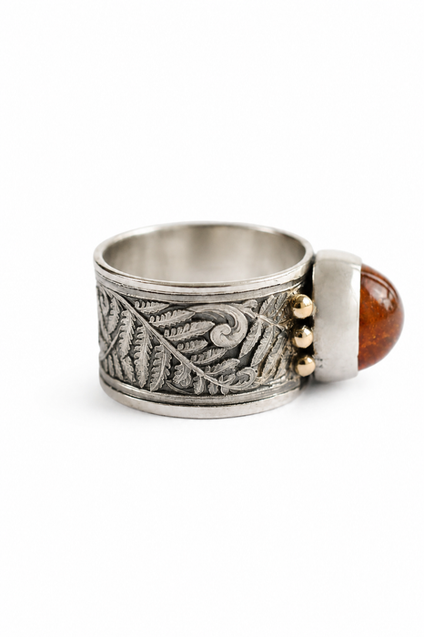 Fernfire Ring- Spessartine Garnet Fern Ring