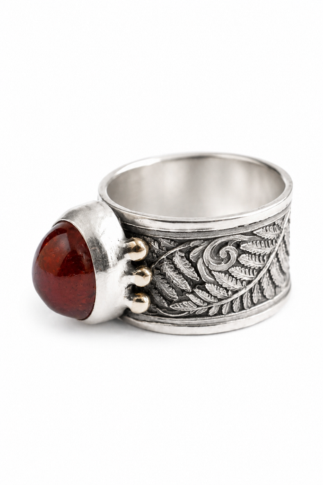 Fernfire Ring- Spessartine Garnet Fern Ring