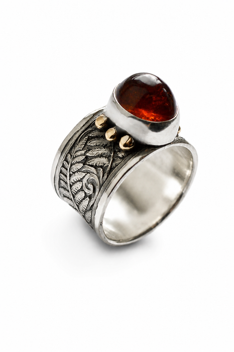 Fernfire Ring- Spessartine Garnet Fern Ring