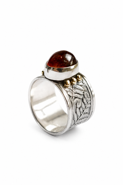 Fernfire Ring- Spessartine Garnet Fern Ring