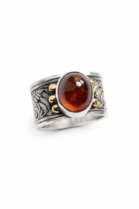 Fernfire Ring- Spessartine Garnet Fern Ring