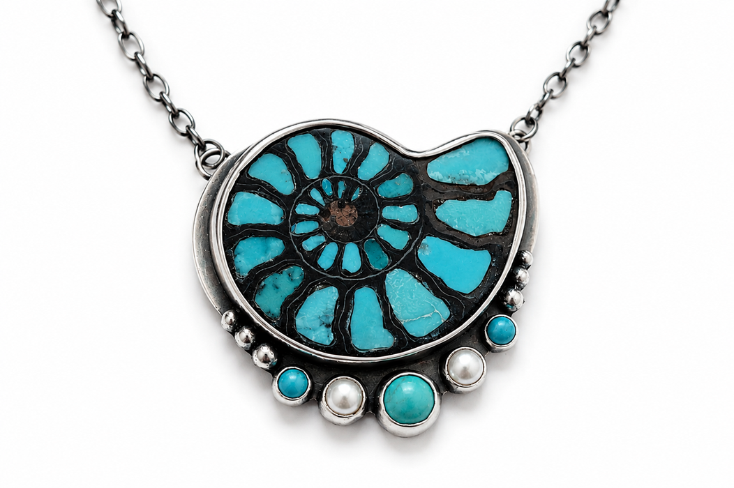 Turquoise Ammonite Necklace in Silver