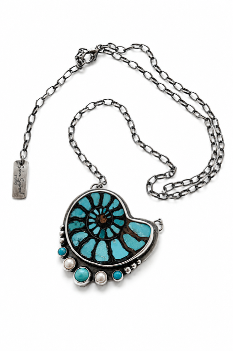 Turquoise Ammonite Necklace in Silver