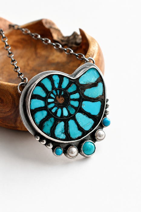 Turquoise Ammonite Necklace in Silver