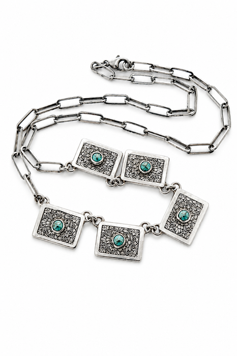 Etched Tile Turquoise Necklace