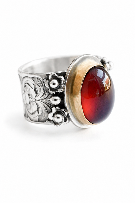 Garnet Ring in Gold and Silver