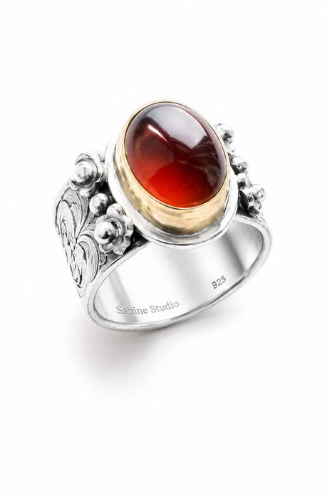 Garnet Ring in Gold and Silver