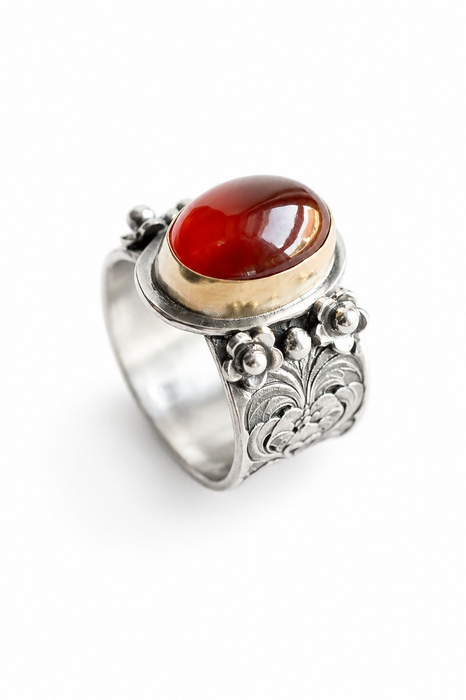 Garnet Ring in Gold and Silver