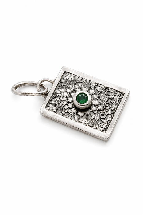 Emerald Ornate Silver Pendant