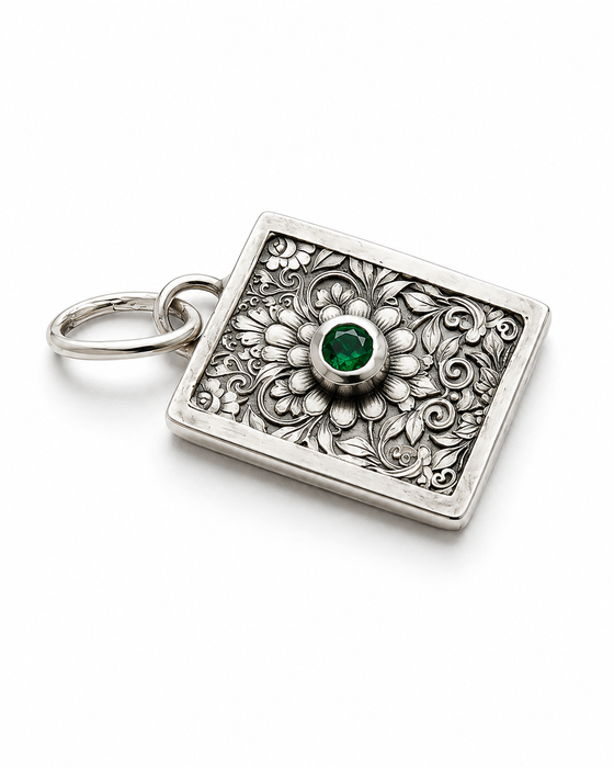 Emerald Ornate Silver Pendant