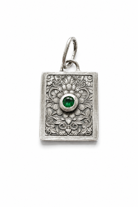Emerald Ornate Silver Pendant