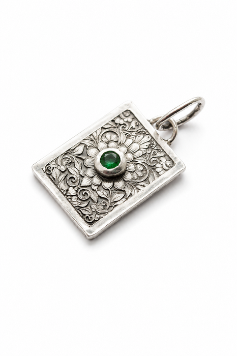Emerald Ornate Silver Pendant