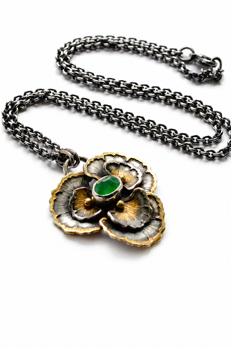 Emerald Gingko Pendant in Silver and Gold