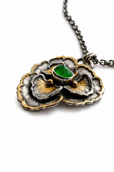 Emerald Gingko Pendant in Silver and Gold