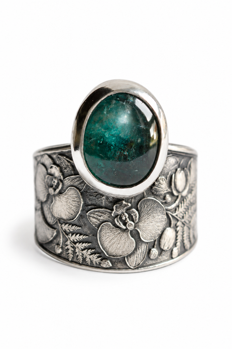 Teal Kyanite Botanical Ring