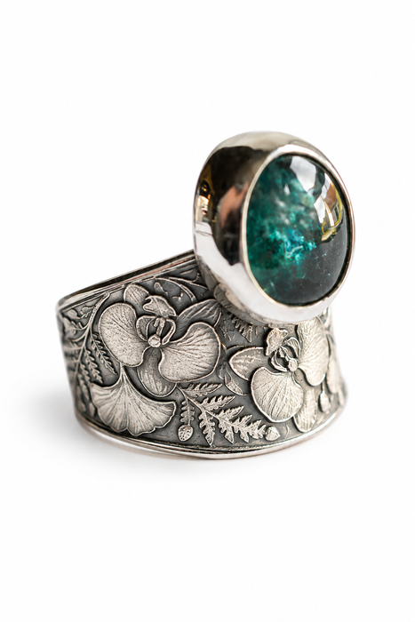 Teal Kyanite Botanical Ring