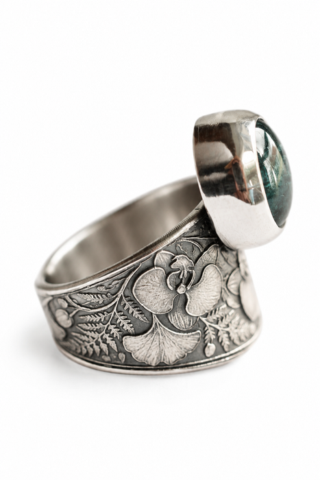 Teal Kyanite Botanical Ring