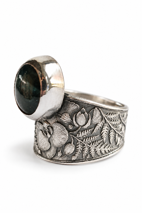 Teal Kyanite Botanical Ring