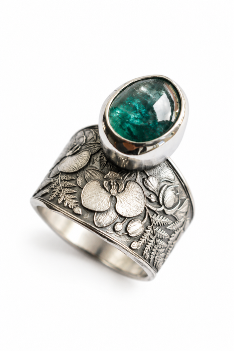 Teal Kyanite Botanical Ring