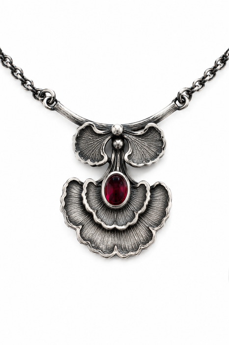 Rhodolite Garnet & Ginkgo Leaf Necklace