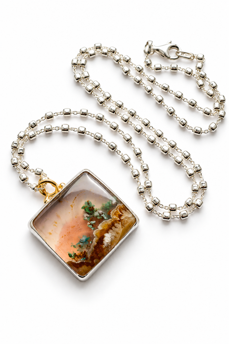 Square Aquadite Landscape Necklace