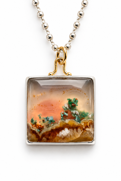 Square Aquadite Landscape Necklace