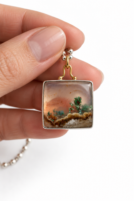 Square Aquadite Landscape Necklace