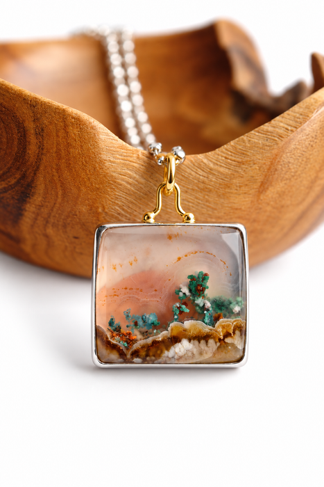 Square Aquadite Landscape Necklace