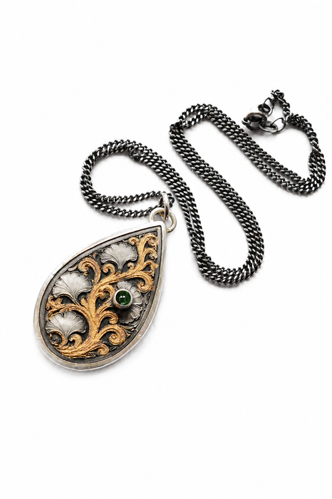 Gilded Gingko Emerald Pendant