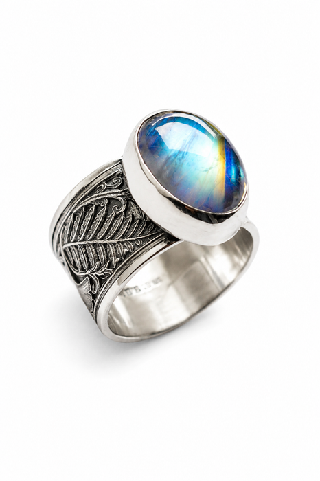 Blue Fire Moonstone Ring