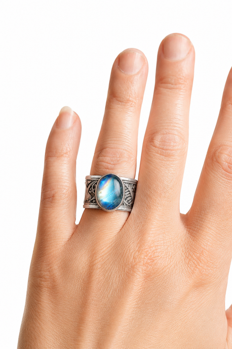 Blue Fire Moonstone Ring