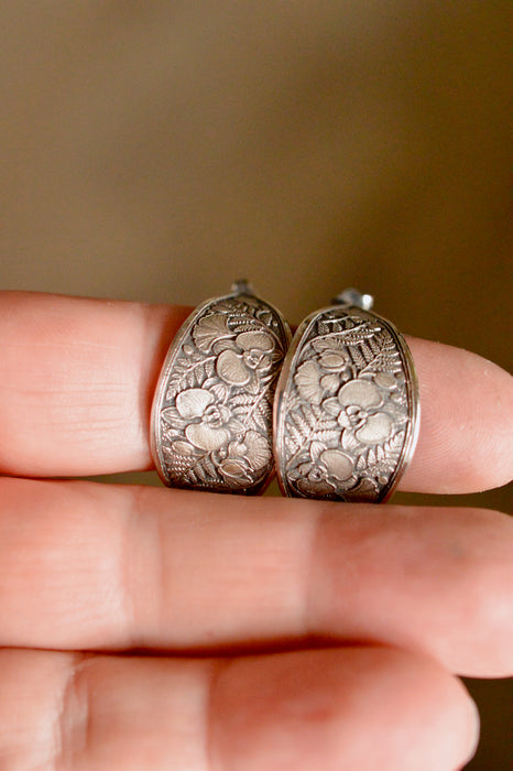 Orchid & Fern Hoop Post Earrings