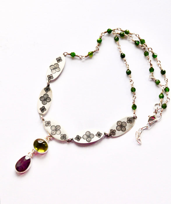 Hydrangea & Peridot with Ruby Necklace