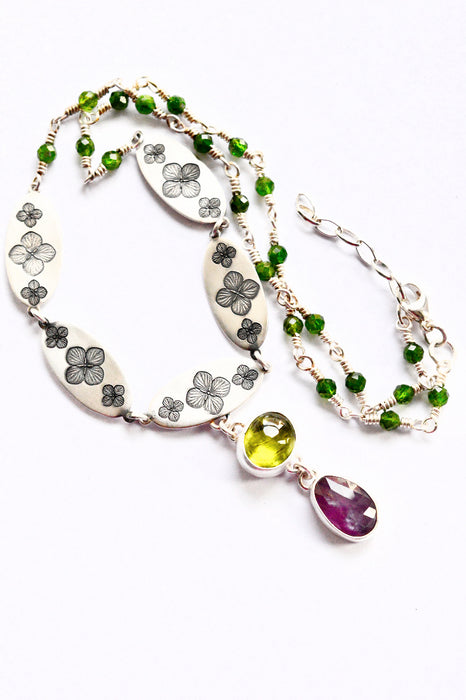 Hydrangea & Peridot with Ruby Necklace