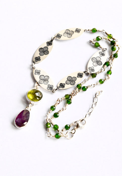 Hydrangea & Peridot with Ruby Necklace