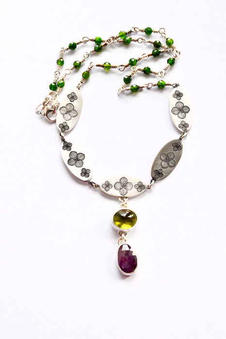 Hydrangea & Peridot with Ruby Necklace