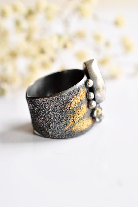 Fiery Ethiopian Opal Ring with Gold Details