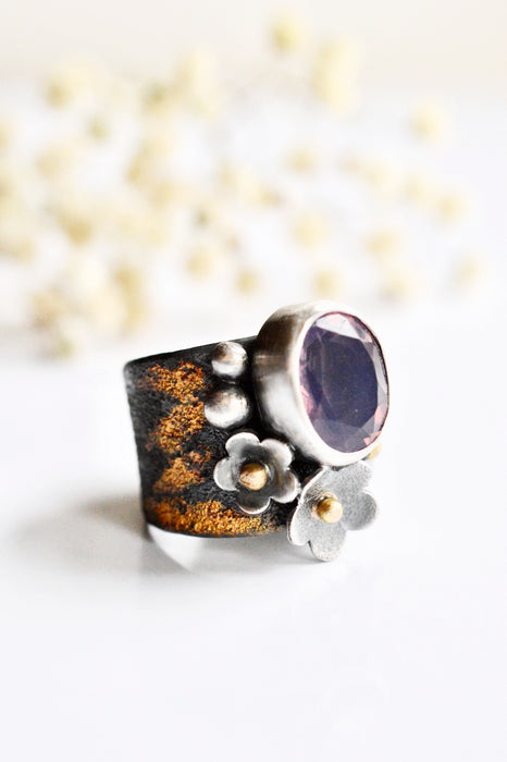 Lavender Chalcedony Ring in Silver and Gold