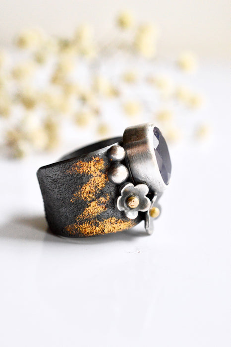 Lavender Chalcedony Ring in Silver and Gold
