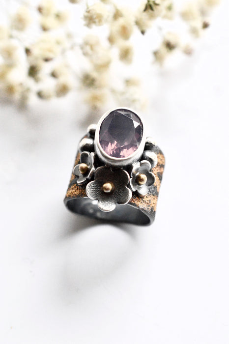 Lavender Chalcedony Ring in Silver and Gold