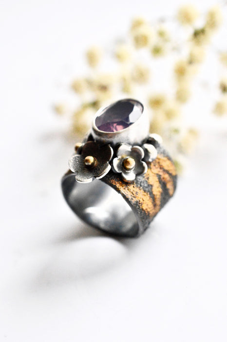 Lavender Chalcedony Ring in Silver and Gold
